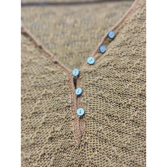 Free People Boho Slouchy Shoulder Mustard Yellow Crochet Crop Top Sweater Medium - Picture 4 of 10